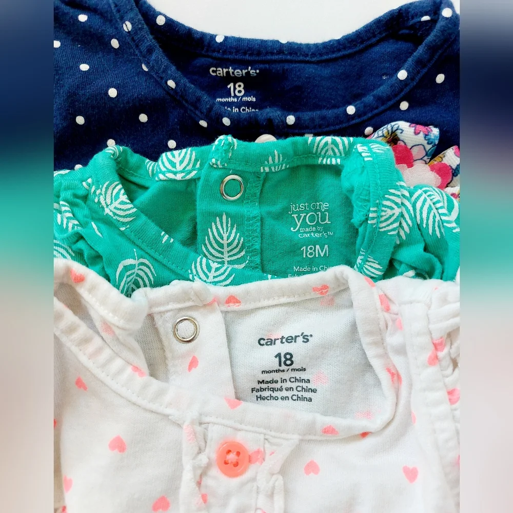 Set of 3 Polka Dot & Leaf Patterned‎ Dresses size 18 months Carters